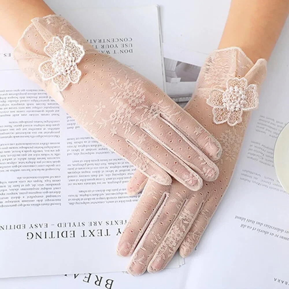 Women's Flower Beige Lace Gloves Summer Protection Wedding Parties Tea Prom